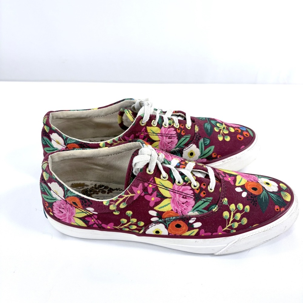 Keds Rifle Paper Co Champion Sneakers Burgundy Floral Canvas Low Top WH59881 - Picture 2 of 8